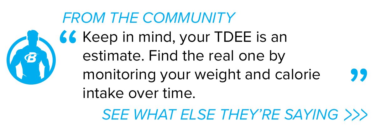 Keep in mind, your TDEE is an estimate. Find the real one by monitoring your weight and calorie intake over time.